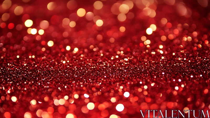 Red glitter surface with soft bokeh light highlights.