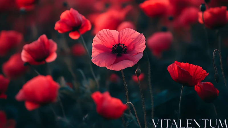 Red Poppies in Soft Focus Field Display.