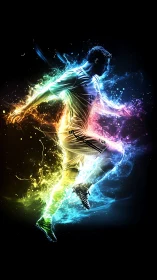 Dynamic neon footballer rendered in high-impact digital motion