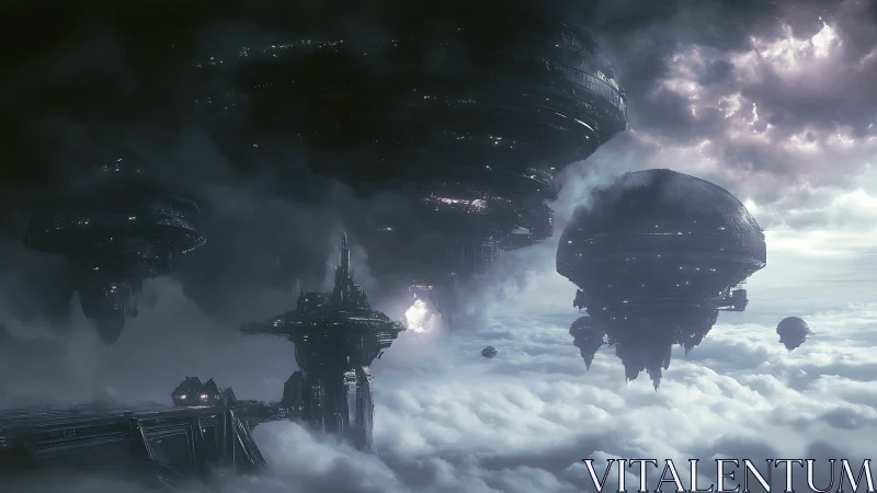 Large airborne structures hover above dense cloud layer