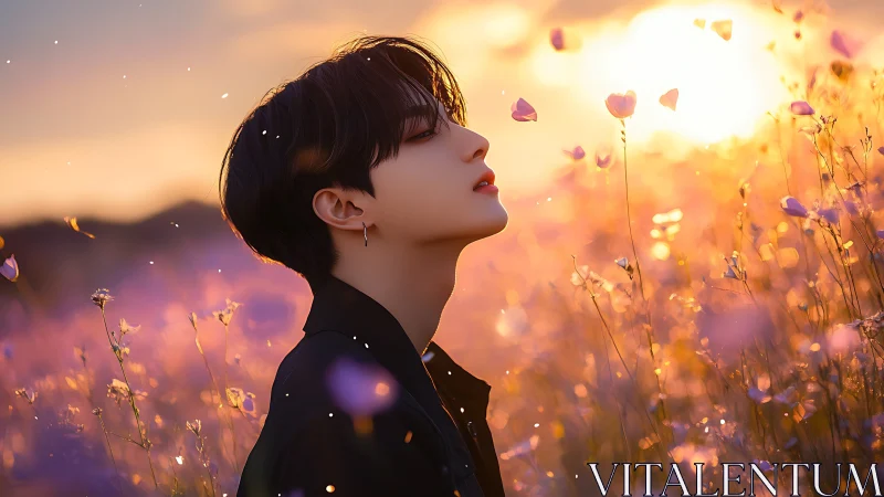 Golden hour serenity wraps a peaceful soul in soft light