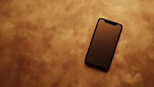 Smartphone Centered on Textured Tan Surface.