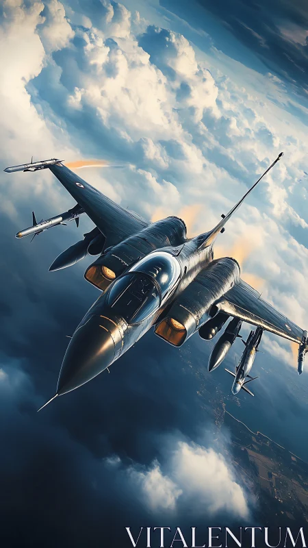 Storm-chasing jet slicing sunlight above restless clouds.