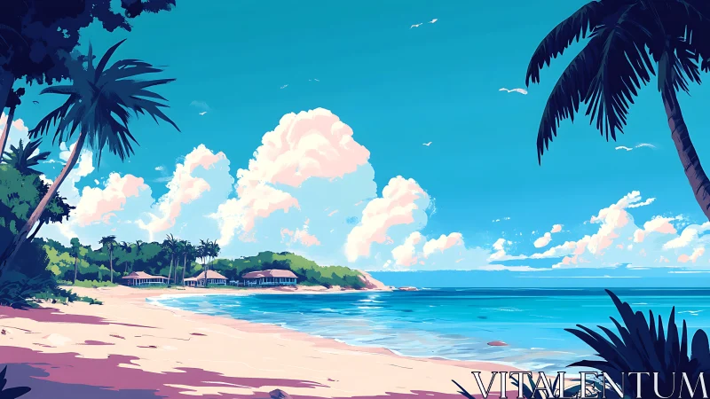 Tropical Beach Paradise with Palm-Fringed Coastline.