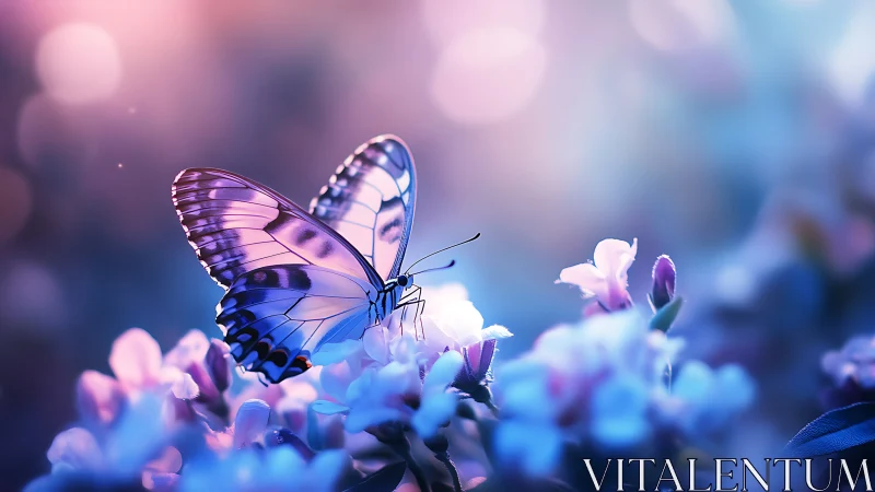 Butterfly rests on clustered blossoms in soft focus light