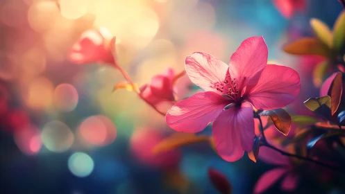 Pink Blossoms Bathed in Golden Sunlight Bokeh