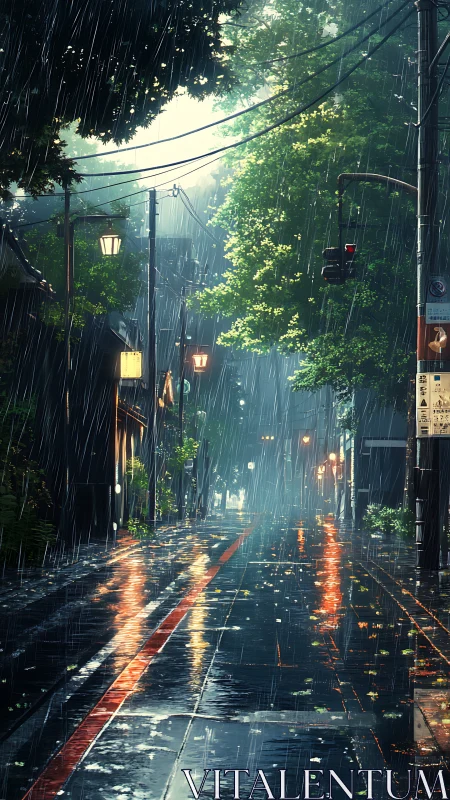 Rainlit alleyway dream where city neon hushes to listen.