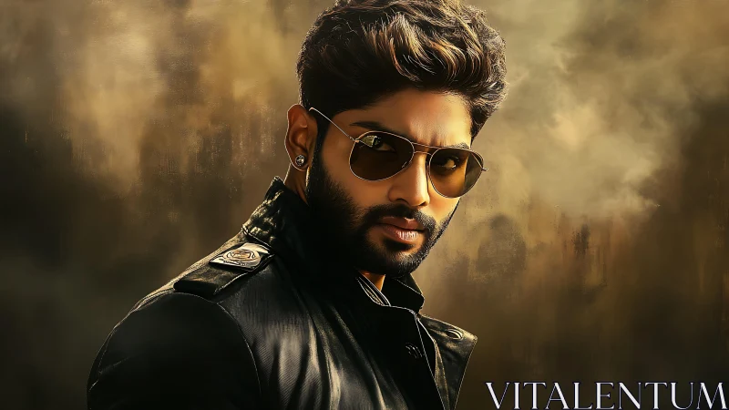 Cinematic digital portrait of bearded man in leather jacket.
