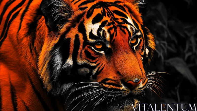 Hyper-detailed tiger portrait in high contrast chiaroscuro lighting