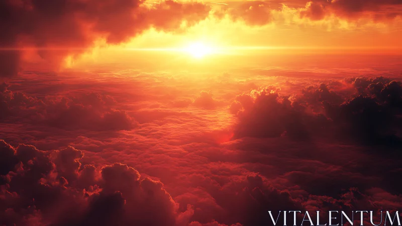 Cloud kingdoms ignite as the horizon melts into molten dawn