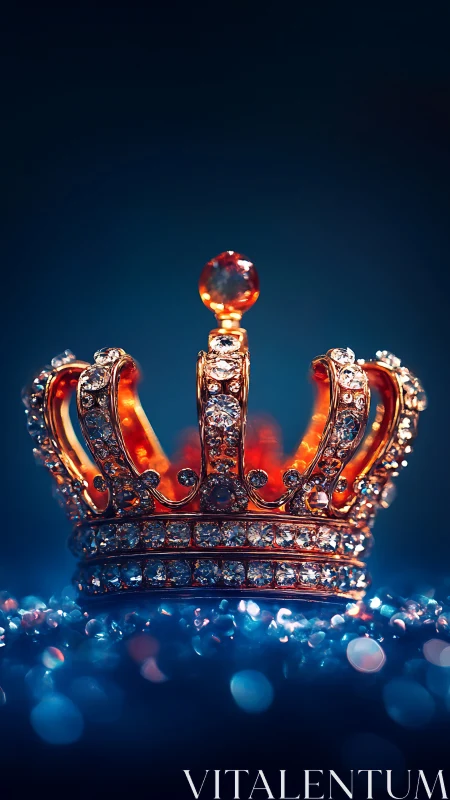 Radiant jeweled crown glowing over midnight bokeh bed.