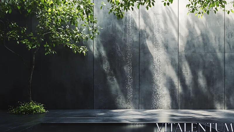 Minimalist Courtyard with Cascading Water Wall.