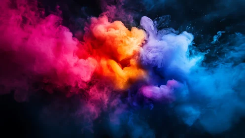 Exploding plumes of neon color swirl through dark space.