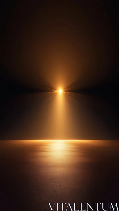 Vertical beam of warm light reflects across dark surface