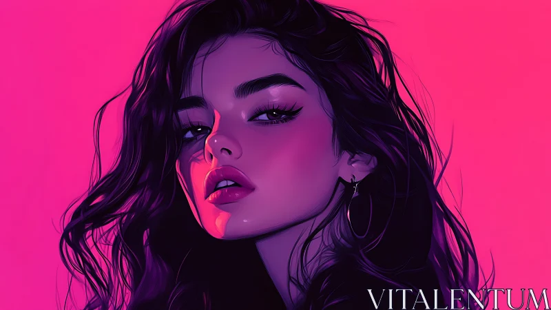 Neon-lit digital portrait shows confident woman in profile