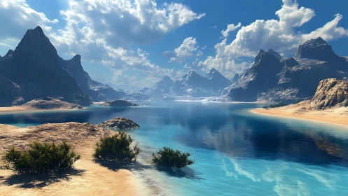 Alpine Fjord Canyon System with Turquoise Lagoon and Desert Terrain. Scenic