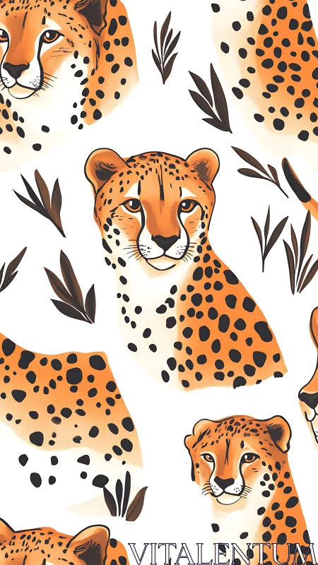 Cheetahs Among Scattered Foliage Pattern.
