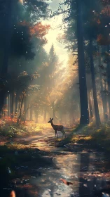 Soft morning light and a shy forest deer in quiet wonder.