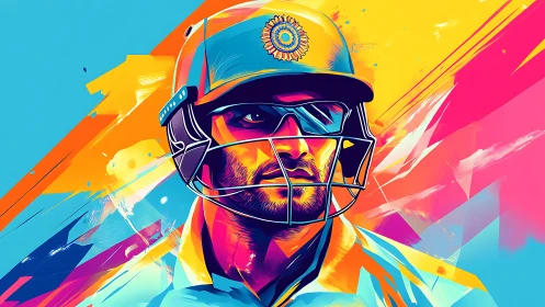 Vibrant digital portrait captures a focused cricket batter in motion