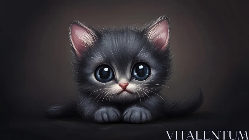 Adorable Gray Kitten with Luminous Eyes in Soft Shadows