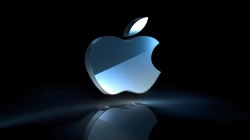 Glossy 3D Apple Logo on Black Background, Modern Digital Art.