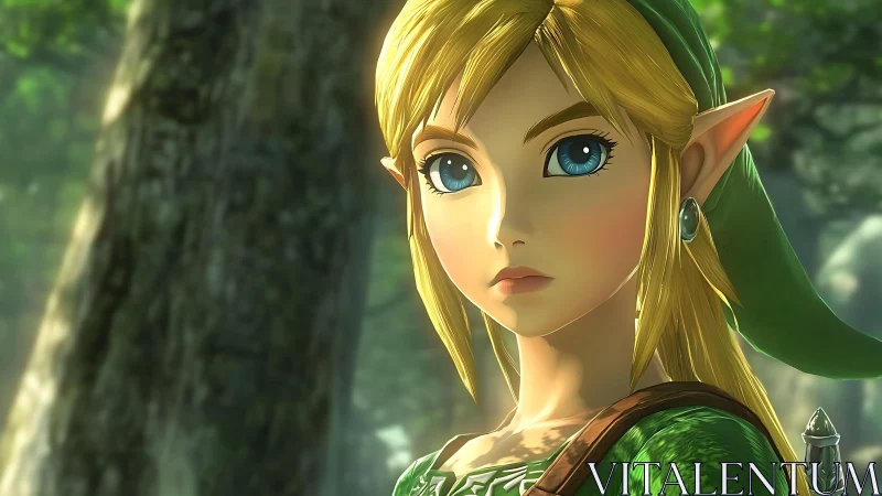 Elf warrior gazes ahead in a sunlit, enchanted forest