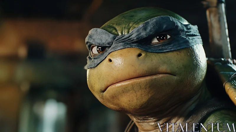 Turtle warrior close-up shows detailed skin and fabric textures