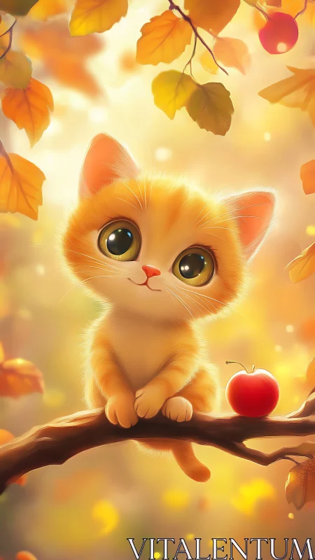Radiant Kitten Among Golden Autumn Leaves.