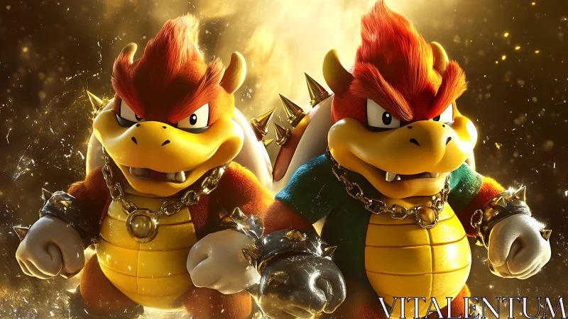 Fiery turtle duo glowing with bold, golden attitude.