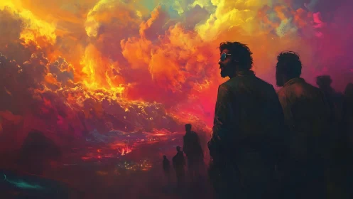 Blazing sky welcomes wanderers into a glowing unknown horizon