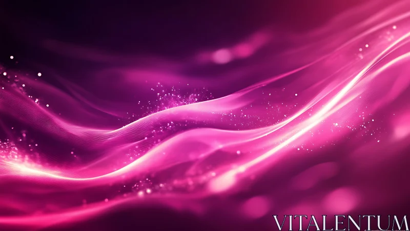 Abstract pink waves with glowing light and sparkles digital art.