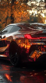 Autumn inferno coupe blazing through molten reflections.