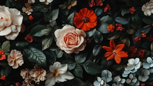 Blooming Garden Dreams on Deep Black.