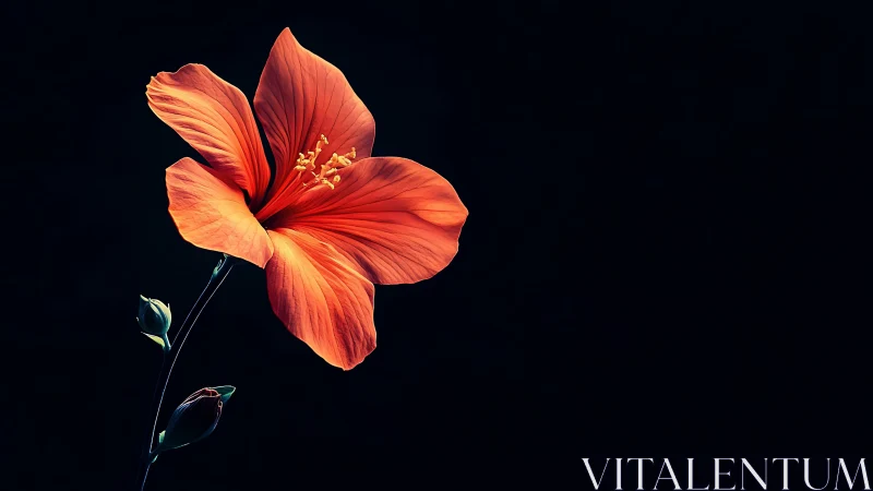 Vibrant Red Hibiscus Bloom Against Dark Backdrop.