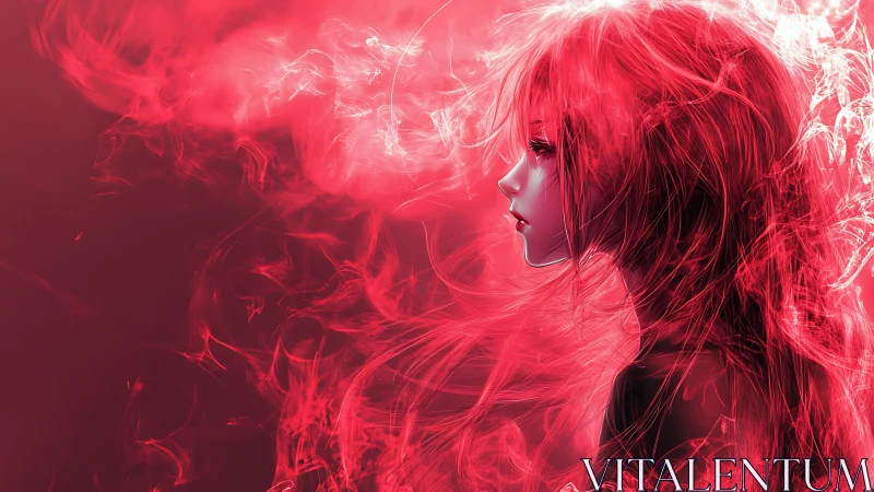 Crimson-haired anime girl dissolves into ethereal smoke