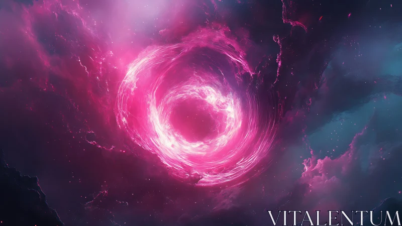 Cosmic vortex of neon pink energy in deep starfield.