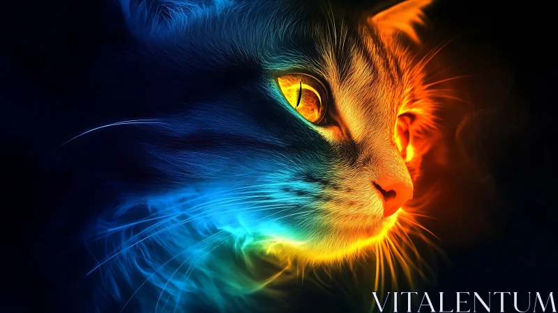 Luminous Feline Oracle: Neon-Drenched Cat Gaze.