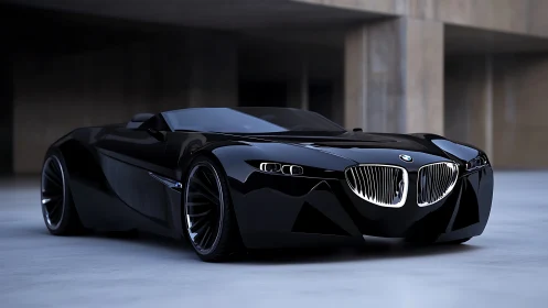Sleek black BMW concept roadster in modern urban space.