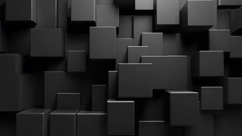 Dark geometric 3D cubes creating layered abstract depth.