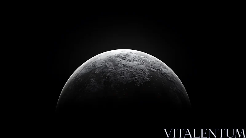 Crescent planetary horizon with textured surface in shadow.