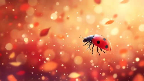 Ladybug drifts through dappled autumn light confetti glow.