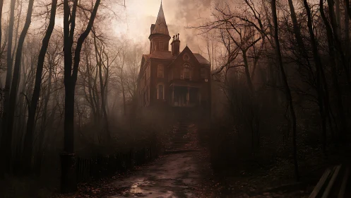 Old forest manor whispers upward through the bloodred fog