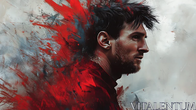 Digital side-profile portrait integrates abstract red motion