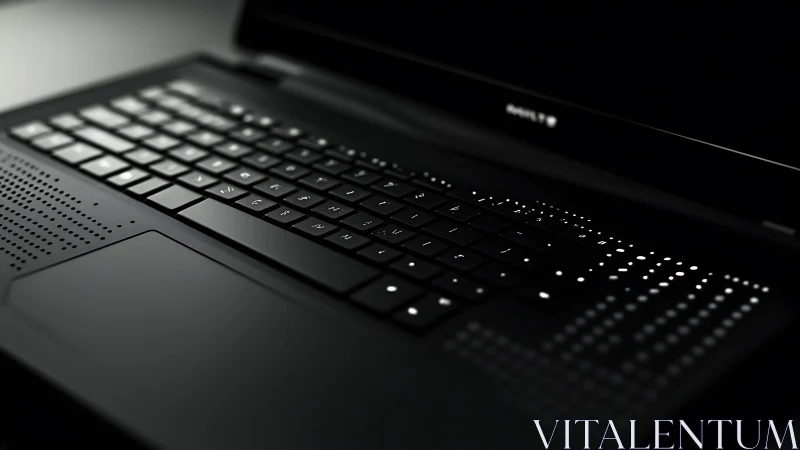 Sleek black laptop glowing softly with modern dotted lights.