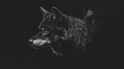 Midnight wolf carves its silver silhouette from darkness