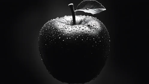 Dramatic monochrome apple with water droplets isolated
