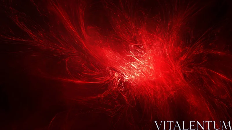 Red fractal light structure on dark abstract background.