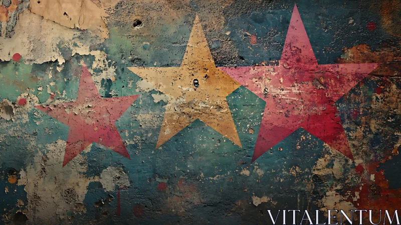 Three painted stars on heavily weathered concrete wall