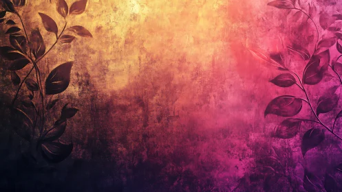 Vine silhouettes kissing a sunset of molten magenta glow.