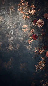 Midnight wall blooms curling through shadowed vintage silence.